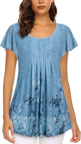 Miniatura 2 de Timeson Blusa de manga corta para mujer, diseño floral, de doble capa, casual, elegante