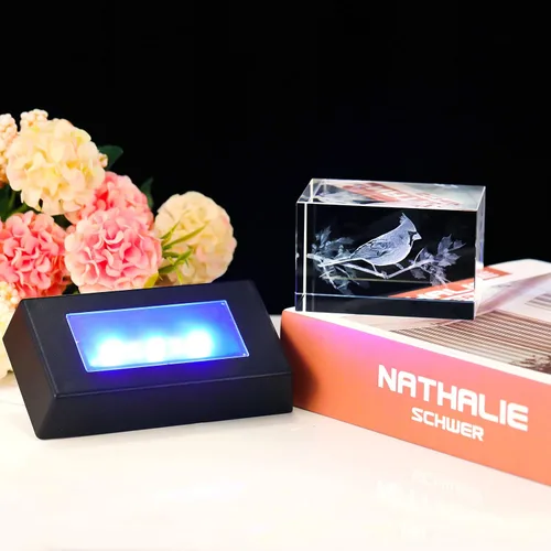 Miniatura 2 de YWHL Regalos de cardenal de cristal para mujeres y hombres: Figurina decorativa cardenal rojo grabada en 3D con láser, luz nocturna, regalos