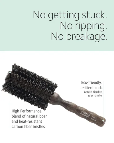 Miniatura 3 de Ibiza Hair Cepillo redondo de cerdas de jabalí (H4-2.559 in) Cerdas de jabalí híbrido uniforme y cerdas de nailon con mango de madera dura Para
