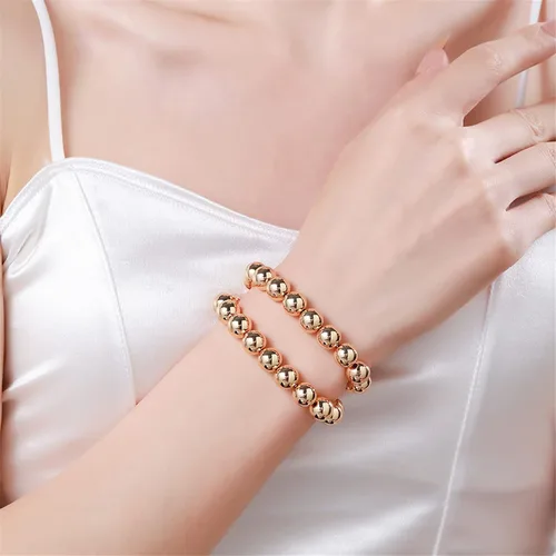 Miniatura 5 de YBMYCM - Brazalete de cuentas chapadas en oro de 14 quilates, delicado y apilable, para mujeres y niñas