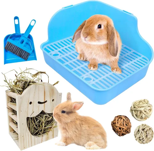 Miniatura 8 de PINVNBY Caja de arena de conejo para jaula de conejo, caja de ropa de cama de esquina para animales pequeños, bandeja colgante para mascotas, jaula