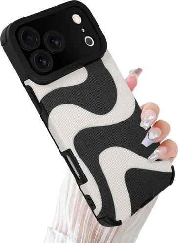 Miniatura 8 de Funda Wlxee para iPhone 15 Pro Max con patrón de ola, TPU suave con parachoques, cuero PU, diseño de cebra lindo para mujeres y niñas - Negro Gris