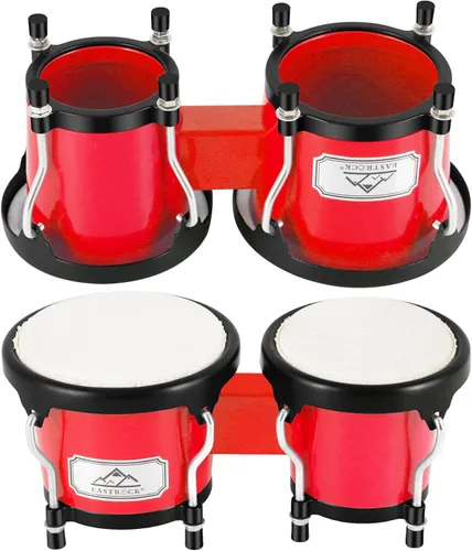 Miniatura 4 de EastRock Bongo - Juego de tambor de 4 y 5 pulgadas para adultos, principiantes, bongos de percusión con llave de afinación (rojo)