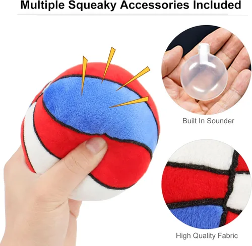 Miniatura 2 de Pelotas de Juguete para Perros - Baloncesto de Felpa Masticable para Perros, Pelota Chirriante Suave para Mascotas Rellena de Material Esponjoso