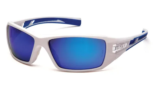 Pyramex Safety - Lentes Velar, Marco Blanco-Azul/Lente Espejo Azul Claro Mediano Marco blanco/azul/lente espejo azul hielo