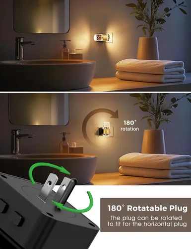 Miniatura 2 de Luces nocturnas que se enchufan a la pared, luz nocturna que cambia de color con enchufe giratorio, sensor de luz del atardecer al amanecer y brillo