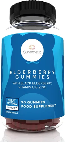 Sunergetic Gomitas de saúco negro prémium – Baya de saúco negro con vitamina C y zinc – Ayuda a apoyar el sistema inmunológico – Gomitas de saúco