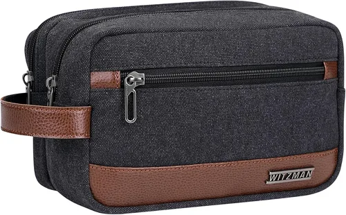 Miniatura 8 de WITZMAN Neceser de lona para hombre, organizador de kit de Dopp colgante, resistente al agua, bolsa de artículos de tocador de viaje, bolsa de baño