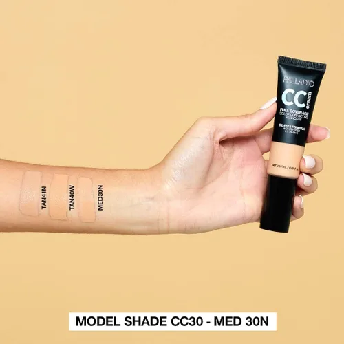 Miniatura 3 de Palladio Crema CC de Corrección de Color de Cobertura Completa, Sin Aceite con Péptidos y Vitamina C, Base de Cobertura Ajustable