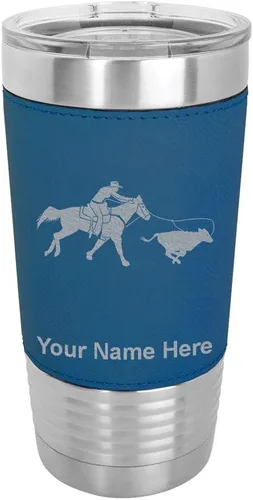 Miniatura 15 de LaserGram Vaso aislado al vacío de 20 onzas, con grabado personalizado incluido (cuero sintético, estilo béisbol)