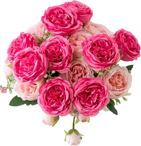 Miniatura 7 de ASTRYAS 4 piezas de peonías artificiales rosas de seda, flores de peonía de seda falsas, ramo de peonías artificiales de seda para centro de mesa