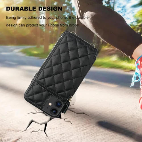 Miniatura 8 de Bocasal Funda tipo cartera cruzada para iPhone 11, con bloqueo RFID, de piel sintética, con cremallera, funda tipo cartera con función atril y Negro