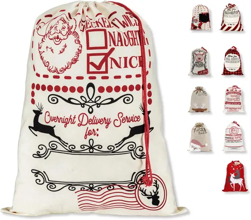 Miniatura 16 de LessMo - Saco de Navidad para Papá Noel, Bolsa de regalo de Navidad grande con cordón, reutilizable, personalizada para el almacenamiento