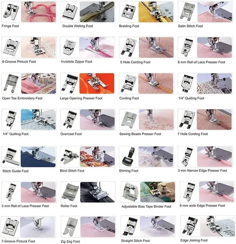 Miniatura 4 de Juego de 30 prensatelas profesionales para máquina de coser doméstica para hermano, Babylock, cantante, Janome, Elna, Toyota, New Home, Simplicity