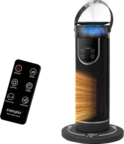 Calentadores de espacio para uso en interiores, calentador eléctrico con control remoto, humidificador, temporizador de 12 horas, 3 modos,