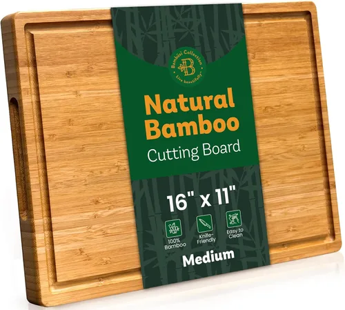 Miniatura 17 de Juego de 4 tablas de cortar de bambú, tablas de cortar de madera para cocina con ranura para jugo, bloque de carnicero grande, tabla de queso