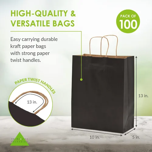 Miniatura 4 de Prime Line Packaging Bolsas de papel negro, bolsas de regalo de papel kraft medianas con asas, pequeñas empresas, compras, boutiques, venta al por