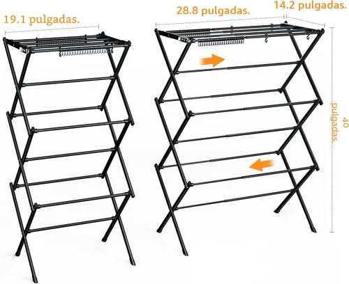Miniatura 8 de Tendedero de ropa para el hogar, para interiores, plegable, para lavandería, 40 x 28.8 x 14.2 pulgadas, ahorro de espacio en interiores y Negro