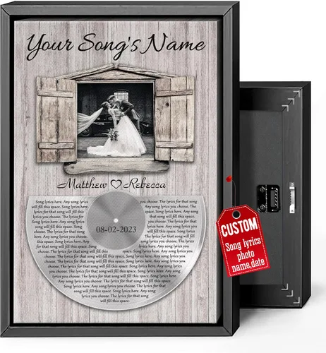 Miniatura 20 de H-DEWALL Regalos para marido de parte de la esposa, letras de canciones personalizadas con marco, discos de vinilo retro, decoración de pared