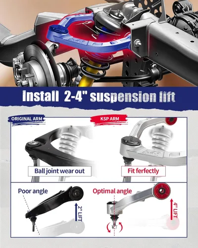 Miniatura 8 de KSP Ram 1500 - Brazos de control superiores forjados de 2-4 pulgadas, brazo de control superior forjado de aluminio ajustable UCA para Dodge Ram