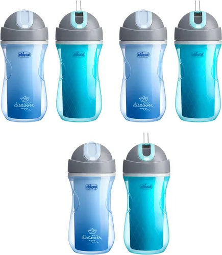 Miniatura 10 de Chicco Taza con tapa abatible y popote de 9oz Taza para niños pequeños con aislamiento y popote de silicona suave Válvula sin derrames Fácil