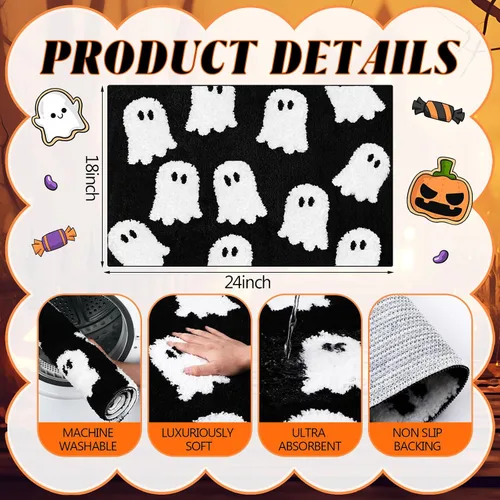Miniatura 4 de Tapete de baño de fantasma negro, tapete de baño suave de Halloween, antideslizante, lindo fantasma espeluznante, decoración de baño, alfombra