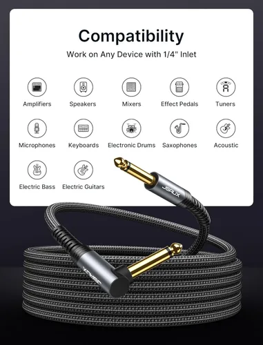 Miniatura 4 de JSAUX Cable de Guitarra de 10 pies, Cable de Amplificador para Guitarra Eléctrica/Mandolina/Bajo, Cable de Instrumento de Audio Profesional