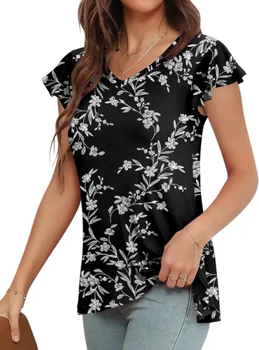 Miniatura 2 de HOTGIFT Camiseta de manga corta para mujer, estilo casual, para playa, plisada, para leggings