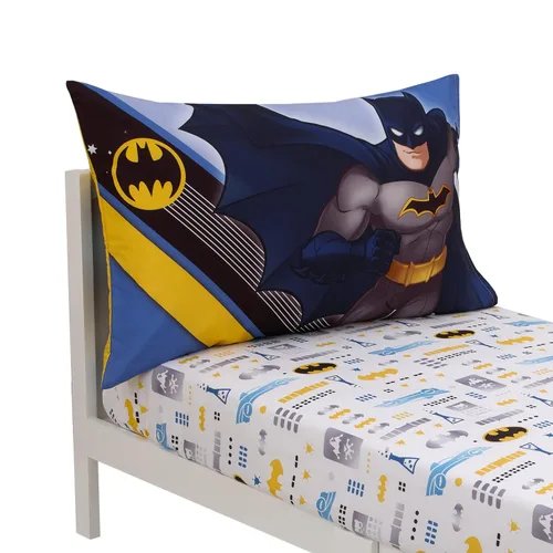 Miniatura 6 de Warner Brothers Batman The Caped Crusader - Juego de sábanas de 2 piezas para niños pequeños, sábana bajera ajustable y funda de almohada reversible