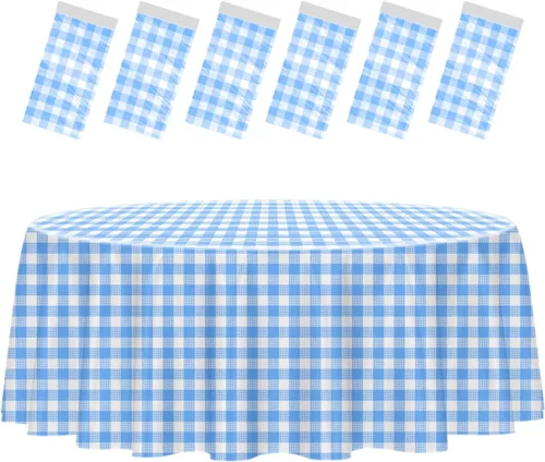 Miniatura 68 de HEIPINIUYE - Paquete de 2 manteles redondos de 84 pulgadas de plástico beige, manteles de mesa impermeables desechables para redondas, ideales