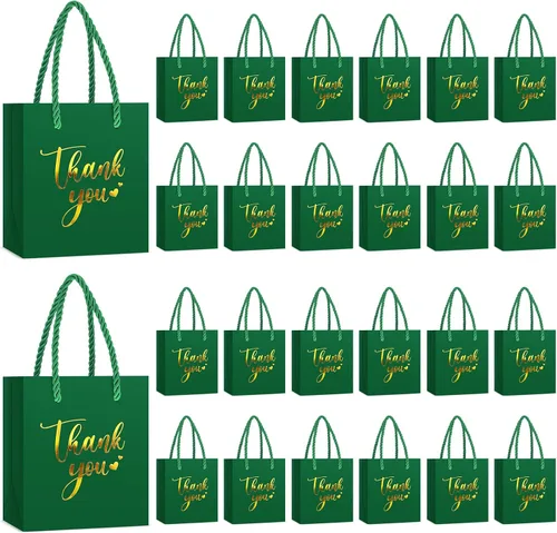 Miniatura 11 de Honoson - 60 mini bolsas de regalo de agradecimiento con asa a granel de 4 x 2.75 x 4.5 pulgadas, pequeña bolsa de papel de aluminio para envolver