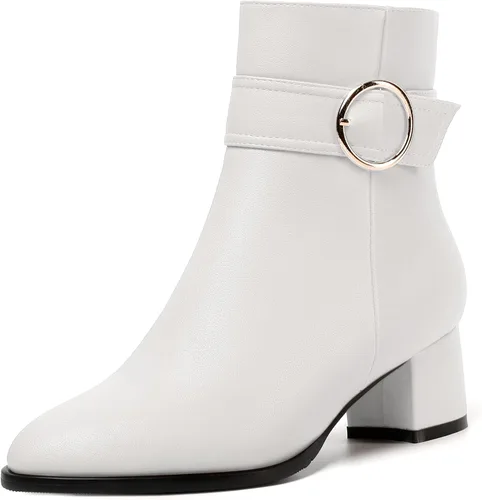 Miniatura 24 de NUMALEO Botas de tobillo de mujer con cremallera mate, puntera redonda, para fiesta, con tacón bajo grueso sólido, 5 cm