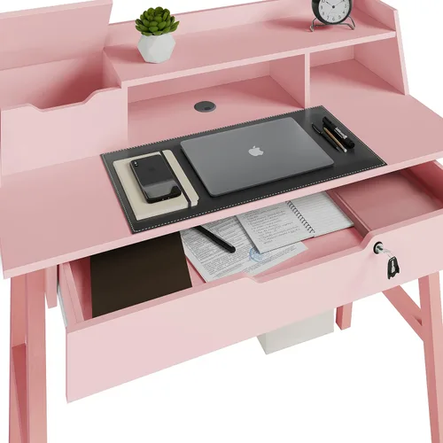Miniatura 5 de Crafts and Comfort - Escritorio Pequeño Roma de Diseño Moderno para Dormitorio, Escritorio de Escritura Rosa de 40 Pulgadas con Estante Superior