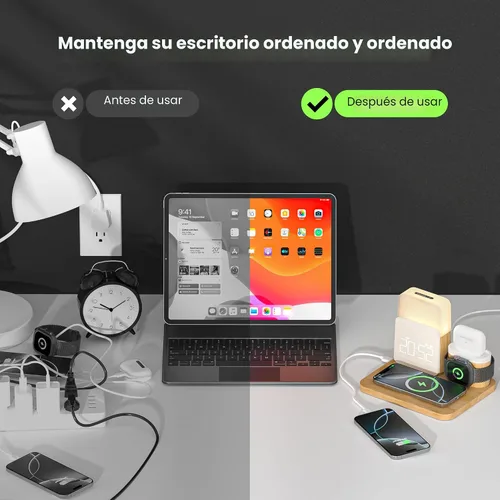 Miniatura 4 de Estación de carga de reloj despertador para dormitorios, estación de carga inalámbrica 7 en 1, cargador magnético con luz nocturna para iPhone 17