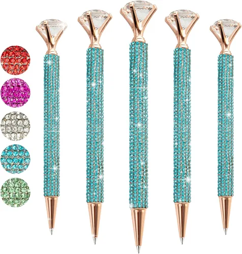 5 bolígrafos grandes de diamantes de cristal, bolígrafo brillante de tinta negra, lindo bolígrafo de diamantes de imitación con diamante para
