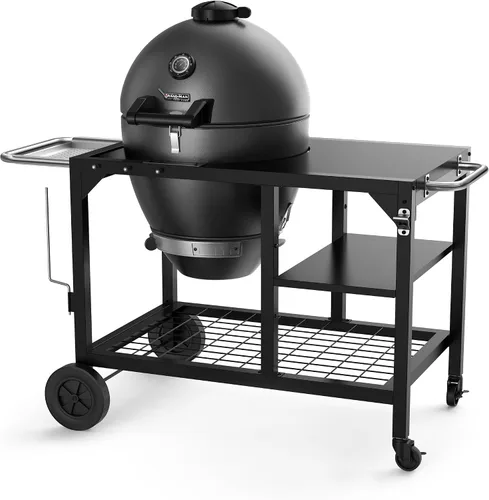 Brand-Man - Parrilla de carbón y ahumador Kamado de acero - Rejillas de hierro fundido de 22 pulgadas, cesta de parrilla, carrito de mesa de