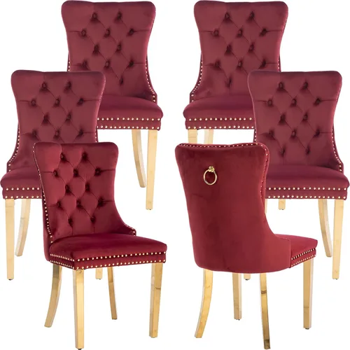 Miniatura 172 de ODUSE-DAILY - Juego de 4 sillas de cocina y comedor de terciopelo beige, tapizadas en tela, respaldo alto con alas, anilla metálica, estructura