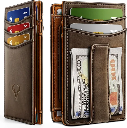 Miniatura 10 de BULLIANT Billetera Airtag para hombre, delgada con clip para dinero, cierre magnético, 12 tarjetas en el bolsillo frontal, bloqueo RFID