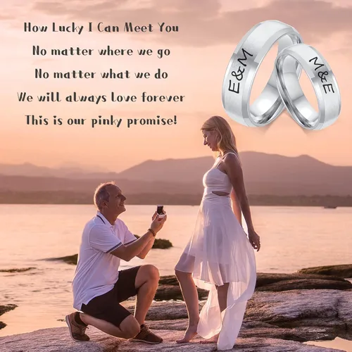 Miniatura 4 de Juego de anillos de boda negros para él y ella, anillos grabados para hombre, bandas de clase para hombres y mujeres, anillos personalizados