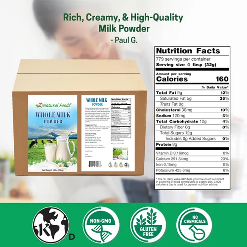 Miniatura 2 de Z Natural Foods - Leche en polvo entera premium - Leche en polvo para hornear, cocinar, bebidas - Leche en polvo seca, pasteurizada, sin OMG, sin