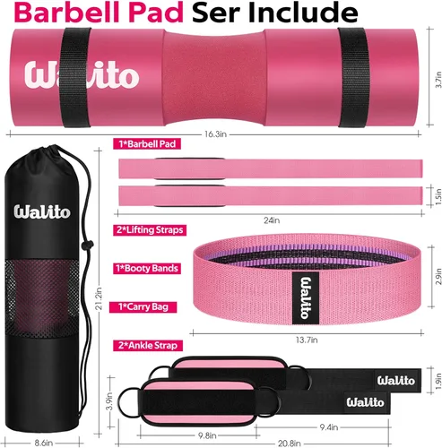 Miniatura 2 de WALITO 8Pcs Barbell Pad Set for Hip Thrust - Squat Pad,Gym Accessories for Women with Bar Bad,Bench Press, with Gym Ankle Straps,Resistance Bands