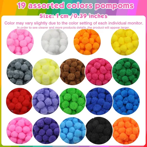 Miniatura 3 de TOAOB - 1900 pompones surtidos de aproximadamente 0.39 pulgadas (0.4 in), multicolor y pequeños, suministros de arte con ojos ondulantes