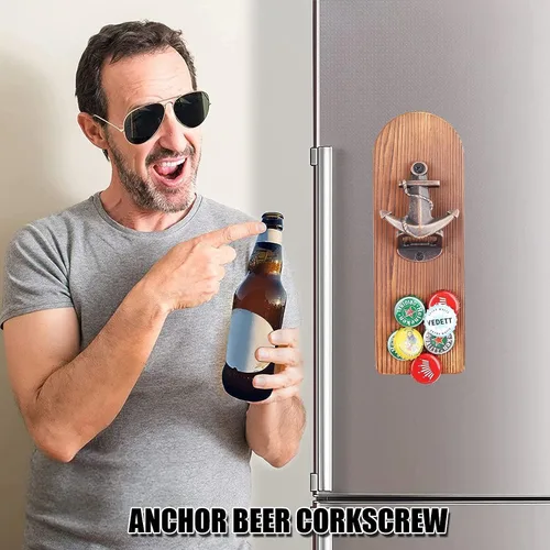 Miniatura 4 de Abrebotellas de cerveza montado en la pared con receptor de tapa magnética, abrebotellas magnético de madera para refrigerador, regalos de cerveza