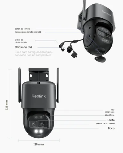 Miniatura 9 de REOLINK 4K Cámara con cable WiFi para exterior, Cámara de seguridad de 8MP con lente dual, Cámara PTZ 360 con seguimiento automático, Wi-Fi Gris