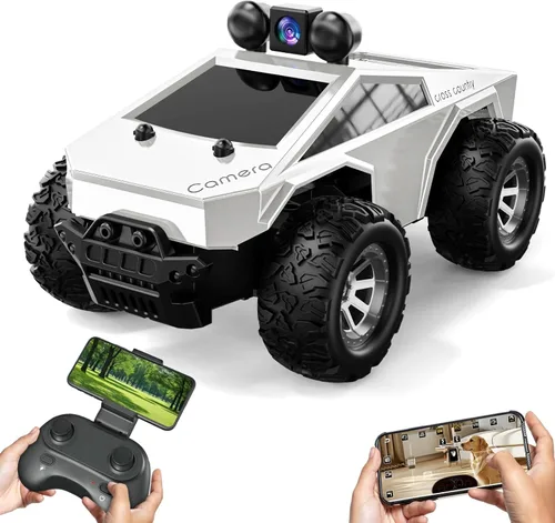 Coche de control remoto 1:28 RC con cámara FPV HD 720P, camión RC todo terreno con batería recargable de luz corporal, regalos de juguete para