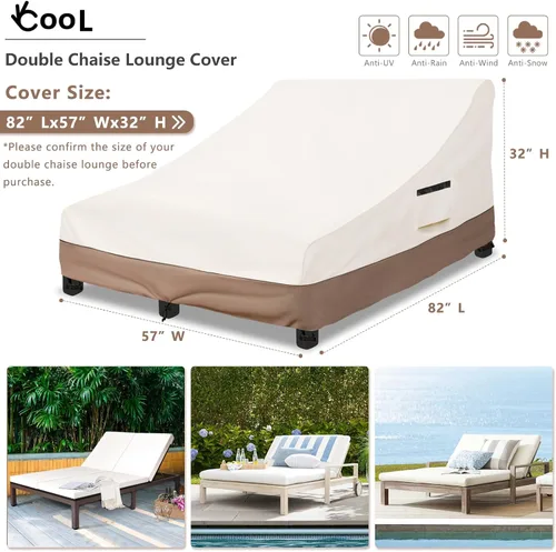 Miniatura 2 de Okcool Funda 100% impermeable para tumbona doble ancha para patio, lona resistente 600D, 80 pulgadas, para exteriores, beige y marrón