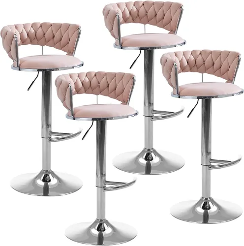 Miniatura 14 de Juego de 2 taburetes de bar giratorios de terciopelo, modernos taburetes de bar ajustables con respaldo tejido, taburete de bar de altura
