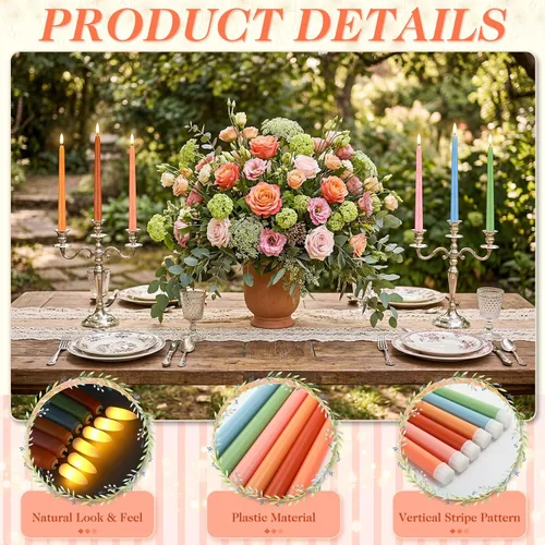 Miniatura 3 de Baquler 24 velas cónicas sin llama de flores silvestres de 11 pulgadas, funciona con pilas, velas LED de plástico con degradado parpadeante