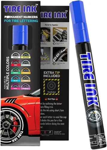 Lapiceras de pintura Tire Ink para neumáticos de coche permanente y a prueba de agua en 8 colores: blanco, rojo, azul, verde, amarillo, anaranjado,