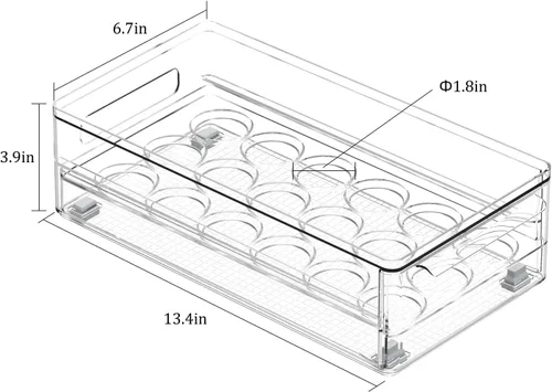 Miniatura 2 de Caja de huevos acrílica transparente 18 y 36 unidades de almacenamiento para refrigerador y cocina. Tamaño: 13.3 x 4.7 x 3.9 pulgadas (paquete de 2)